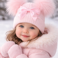 Baby personalised Double Pom hat With Bow - First Size