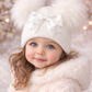 Baby personalised Double Pom hat With Bow - First Size