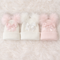 Baby personalised Double Pom hat With Bow - First Size