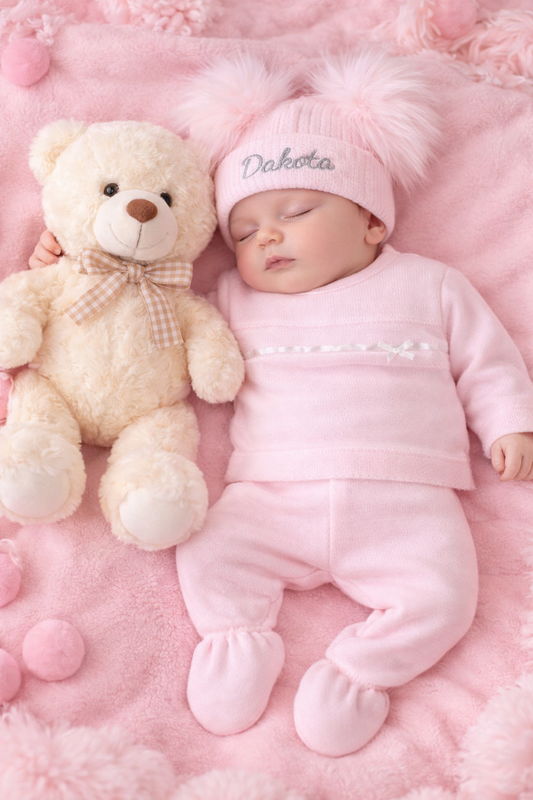 Knitted Pink/White Ribbon Set
