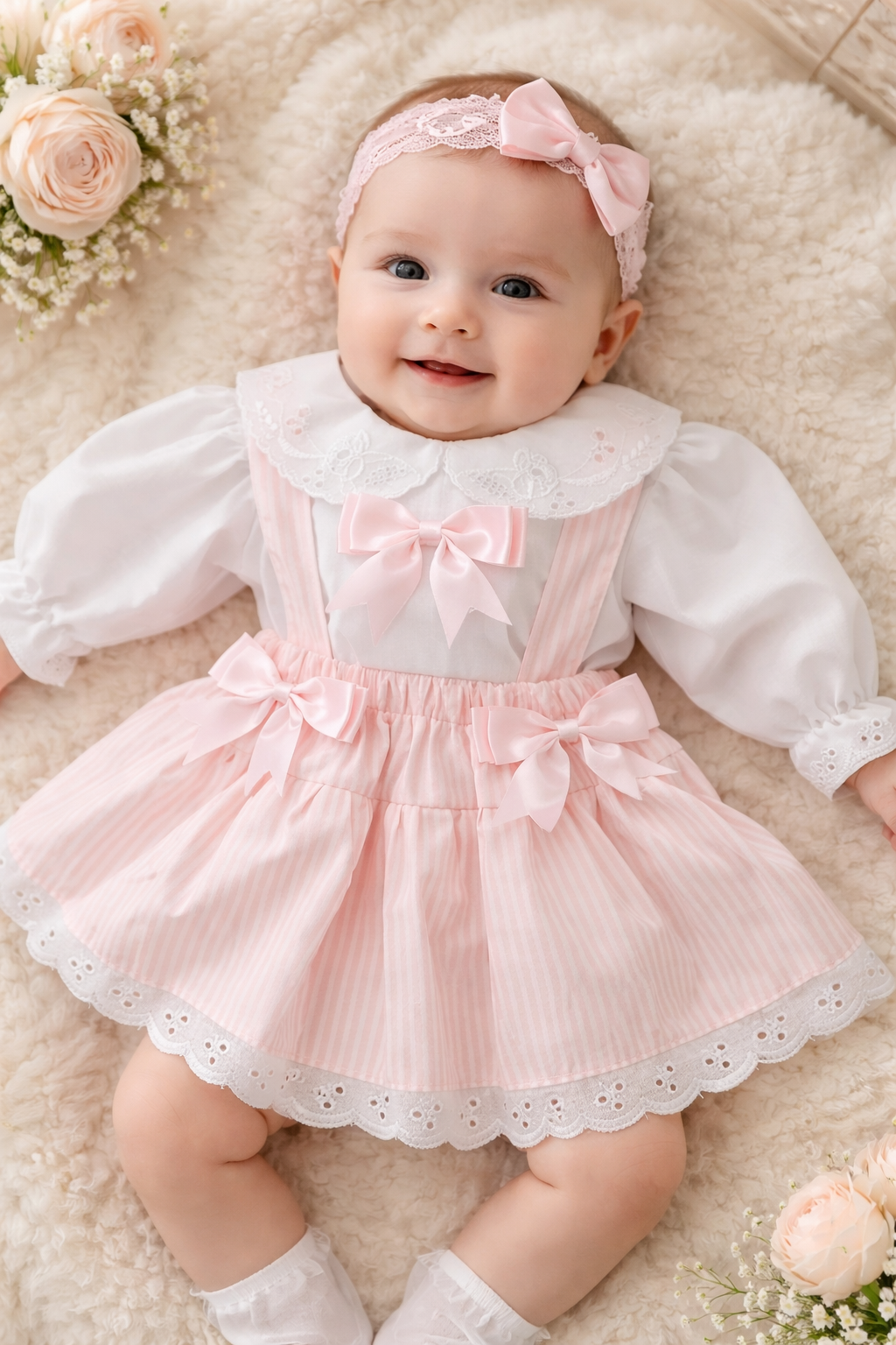 Baby Girls Spanish Peplum Set - Pink/White Stripe