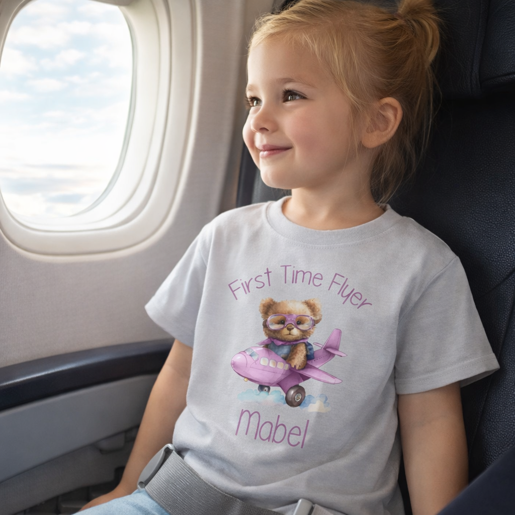 First Time Flyer personalised t-shirt pink design - various colour tops