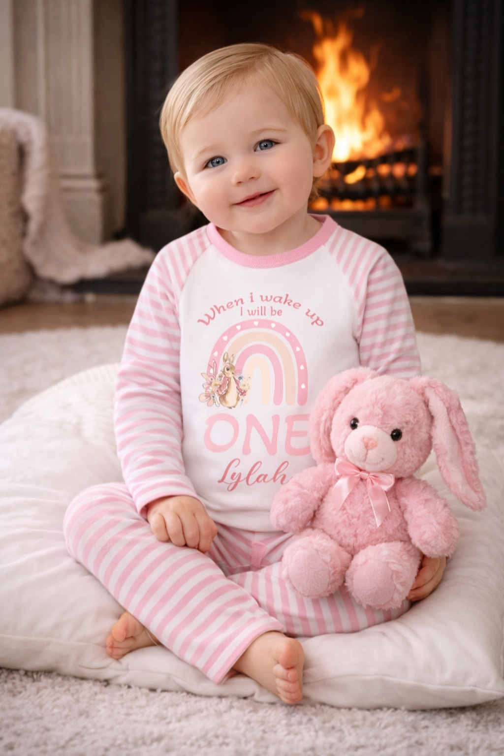 Family Rabbit Pyjamas Pink stripe personalised rabbit design birthday pyjamas – Mini & Co ...