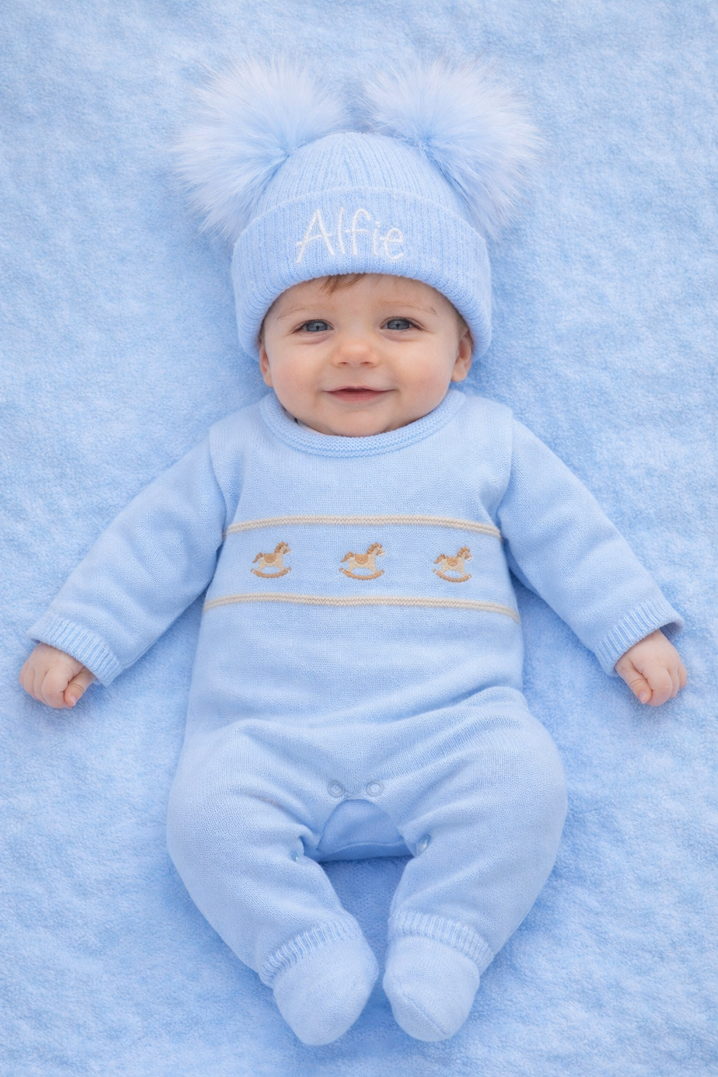 Rocking Horse Knitted Onesie - Blue