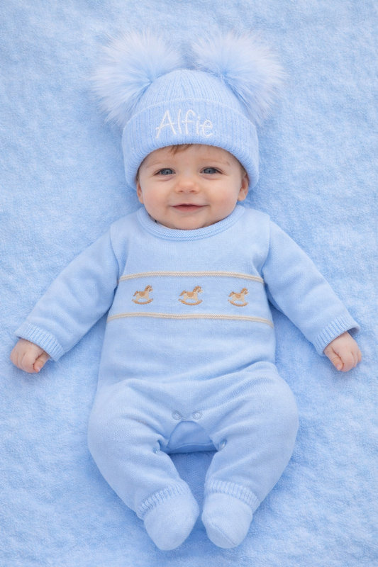 Rocking Horse Knitted Onesie - Blue