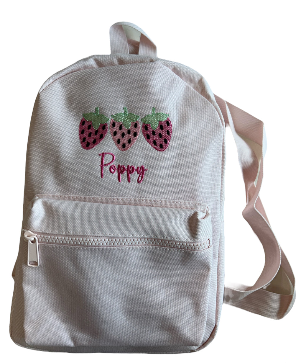 Trio of Strawberries Personalised children's backpack