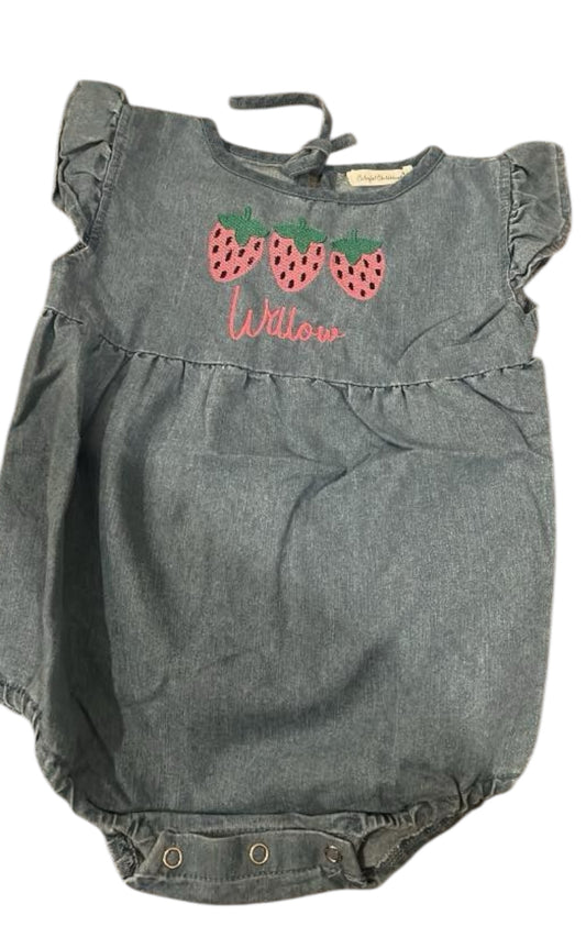 Denim summer personalised romper Strawberries