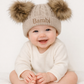 Cable knit personalised double pom hat - various colours