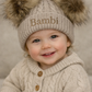 Cable knit personalised double pom hat - various colours