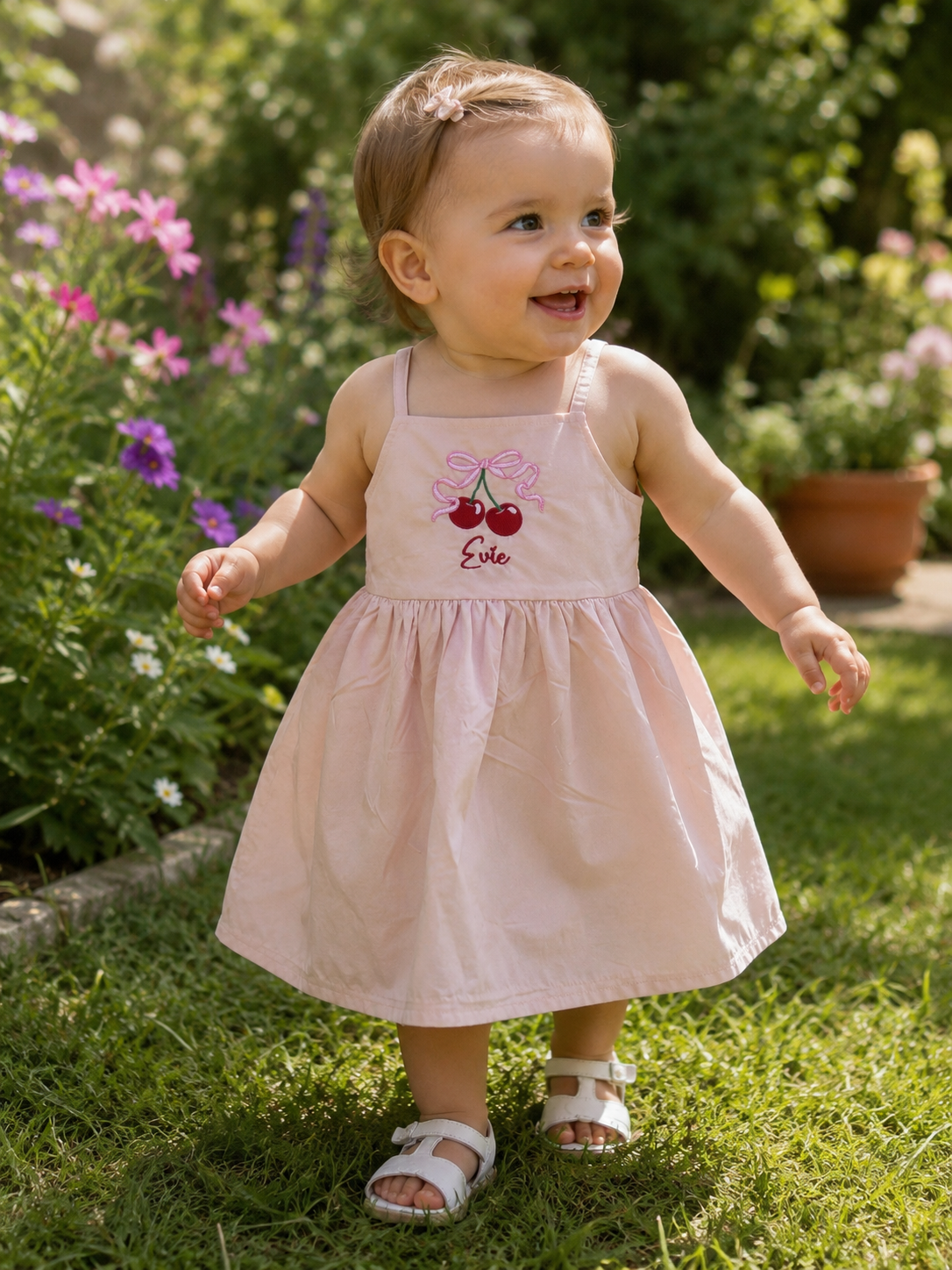 Cherry Kids personalised strappy summer dress