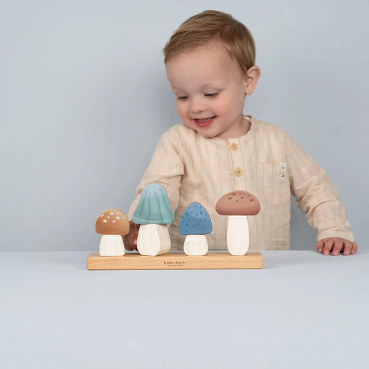 Stacking wooden mushrooms by Little Dutch
