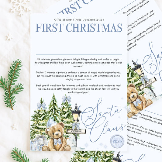 Personalised kids First Christmas Santa letter Blue