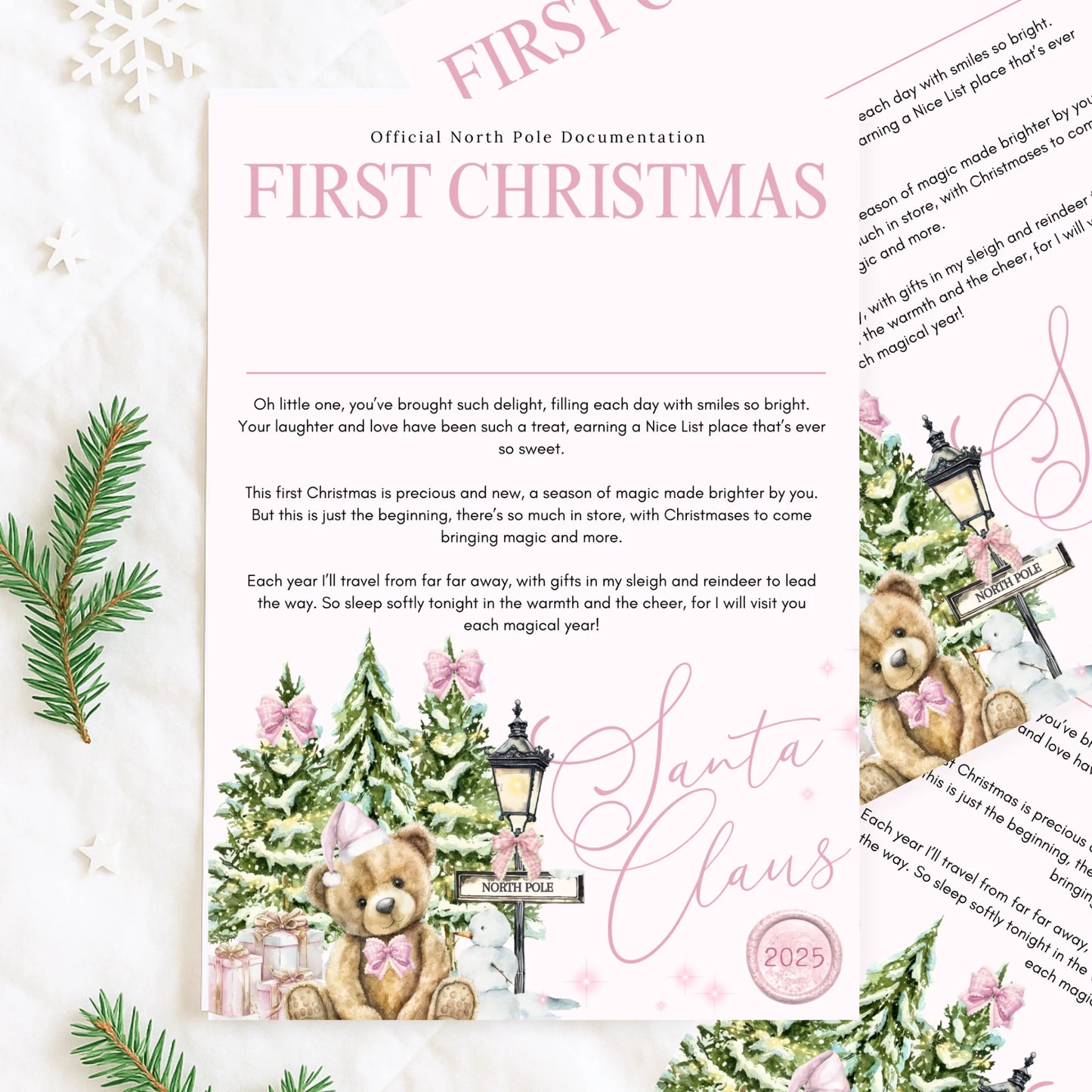 Personalised kids First Christmas Santa letter Pink