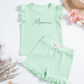 Kids Ribbed Personalised Embroidered Name Frill Sleeve Set