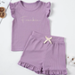 Kids Ribbed Personalised Embroidered Name Frill Sleeve Set
