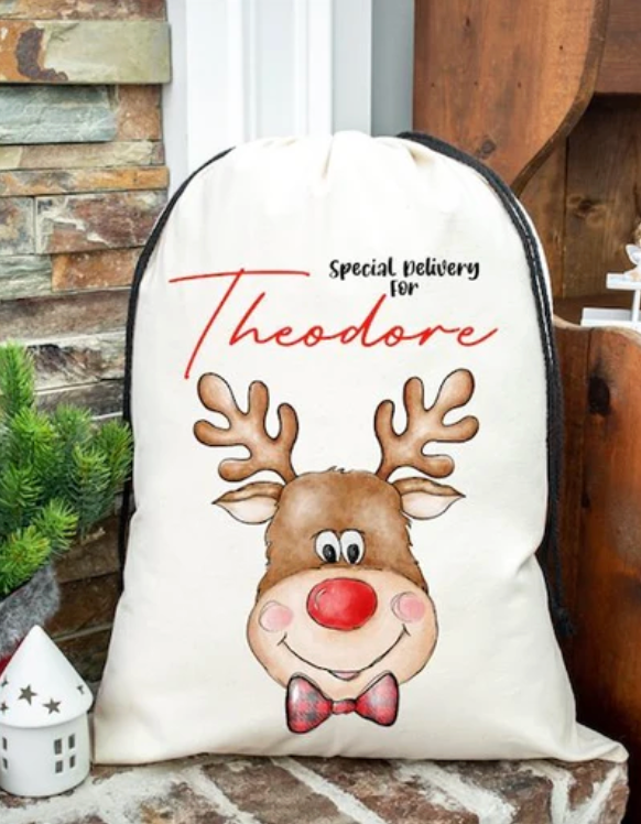 Faux Burlap personalised Christmas Gift present Bag/Sack Drawstring