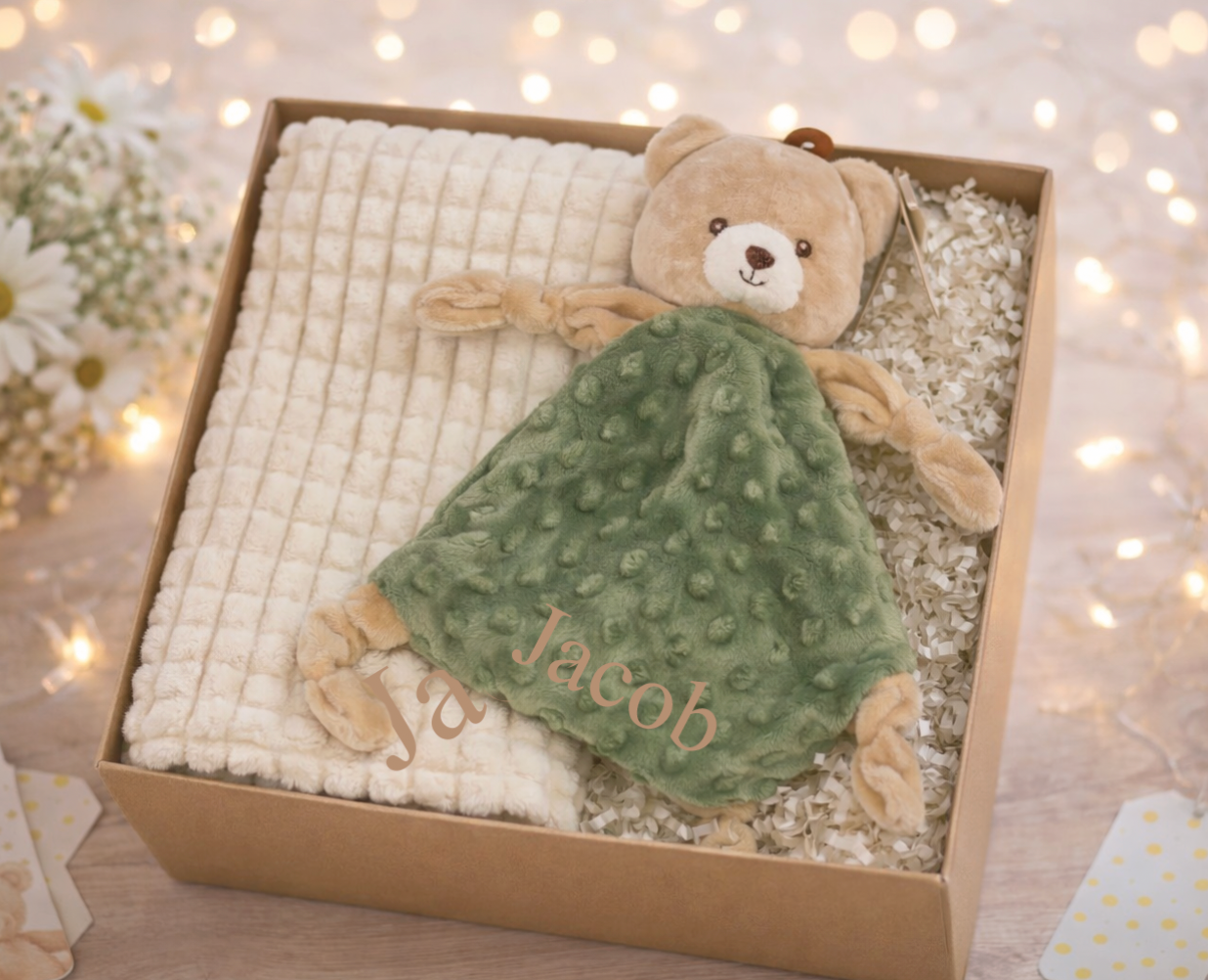Personalised Blanket & Teddy Comforter baby Gift Set