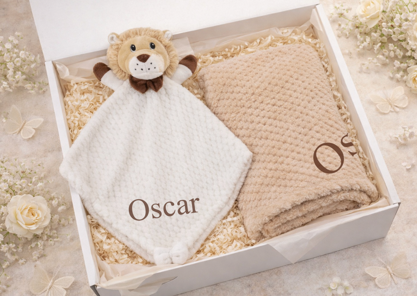 Lion Comforter & personalised Blanket baby Gift Set