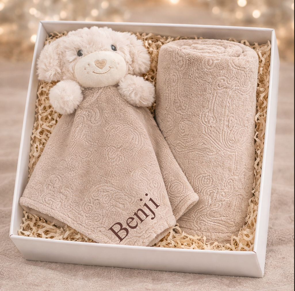 Animal Embossed personalised Blanket & Comforter baby Gift Set