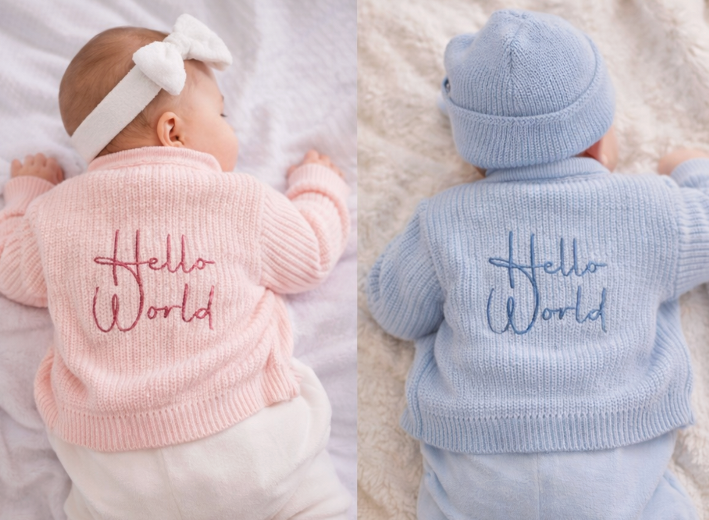 Button up Cardigan With Hello World - Pink & Blue