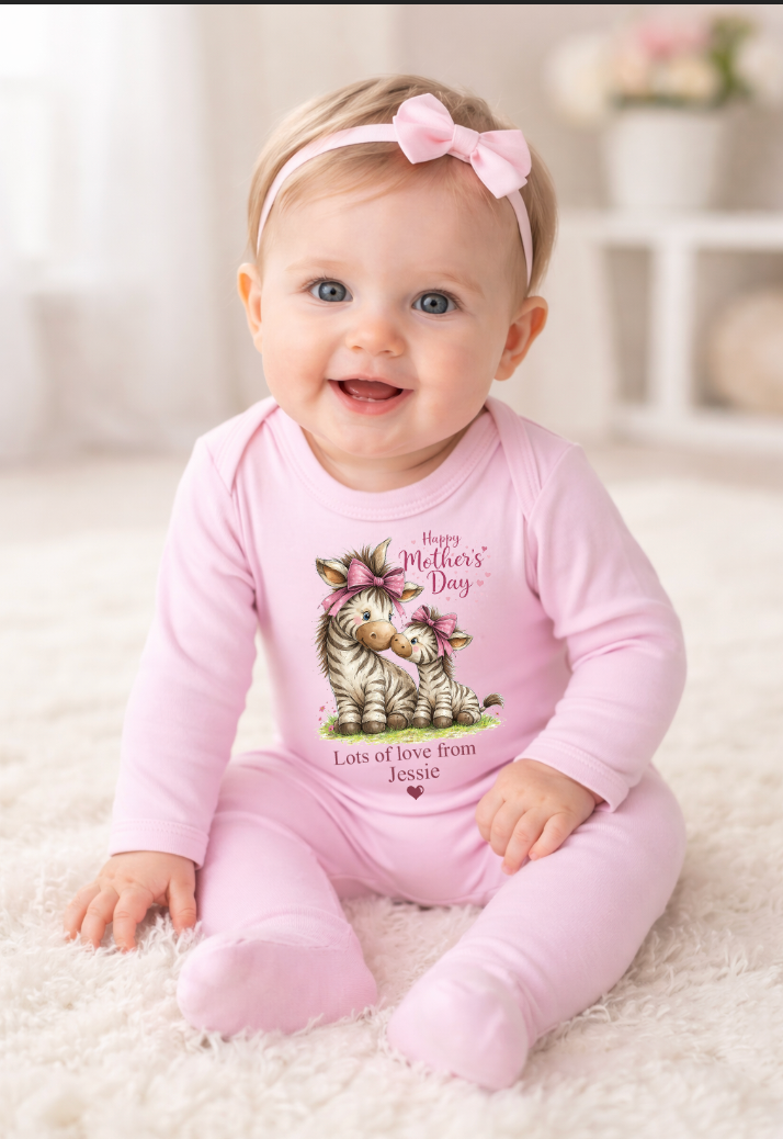 Mothers Day personalised Zebra vest / sleepsuit
