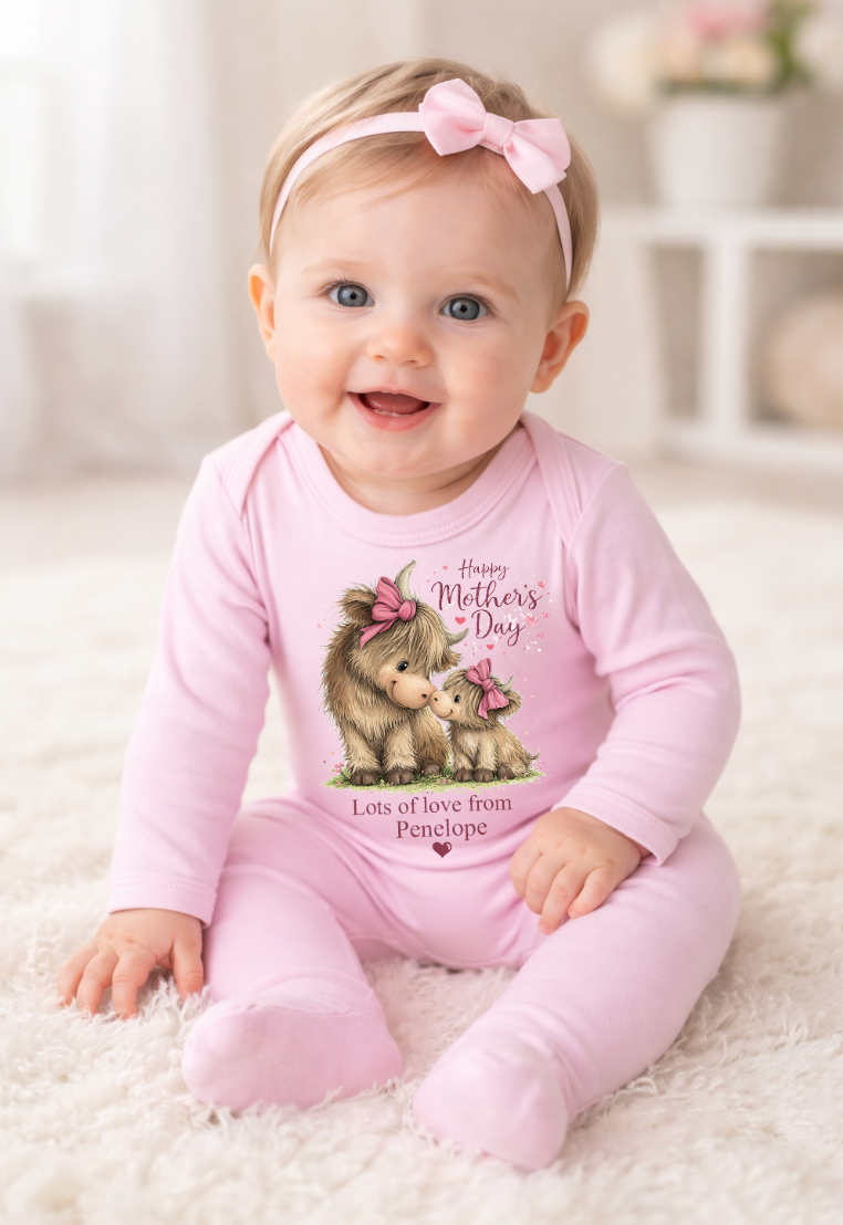 Mothers Day personalised Highland Cow vest / sleepsuit