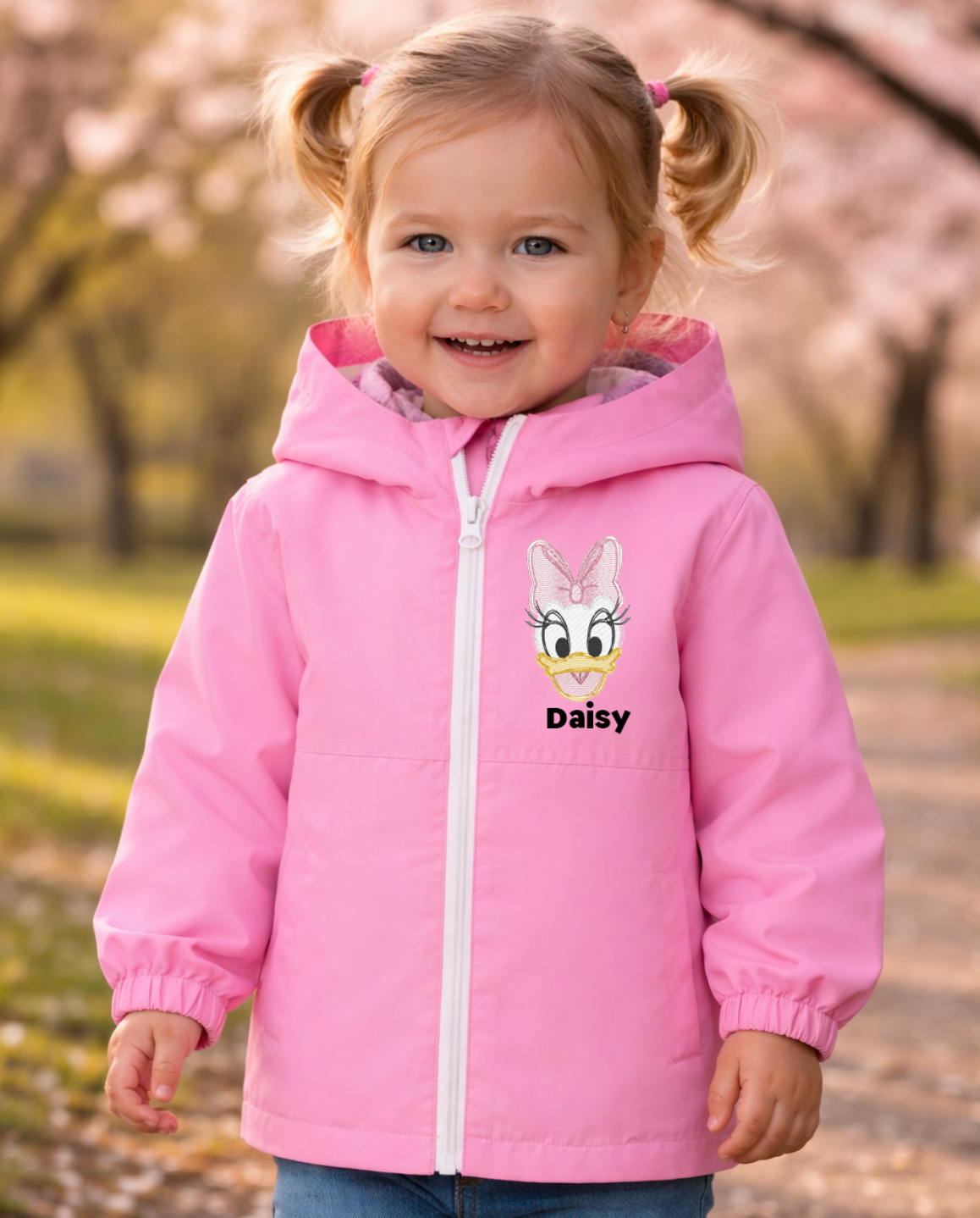 Baby/Toddler personalised Rain coat Pink Daisy Duck design