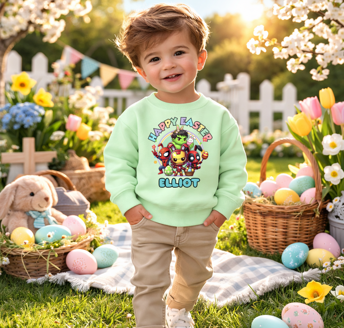 Easter Super heroes personalised kids sweater