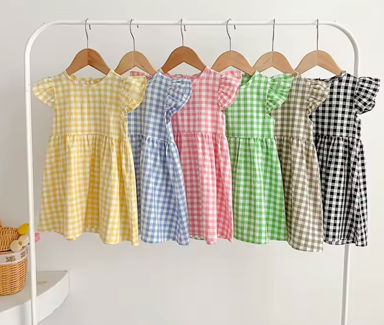 Personalised Gingham Flutter Sleeve Childrens Dress