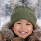 Khaki/Grey Pom  Personalised Single Pom hat - various sizes