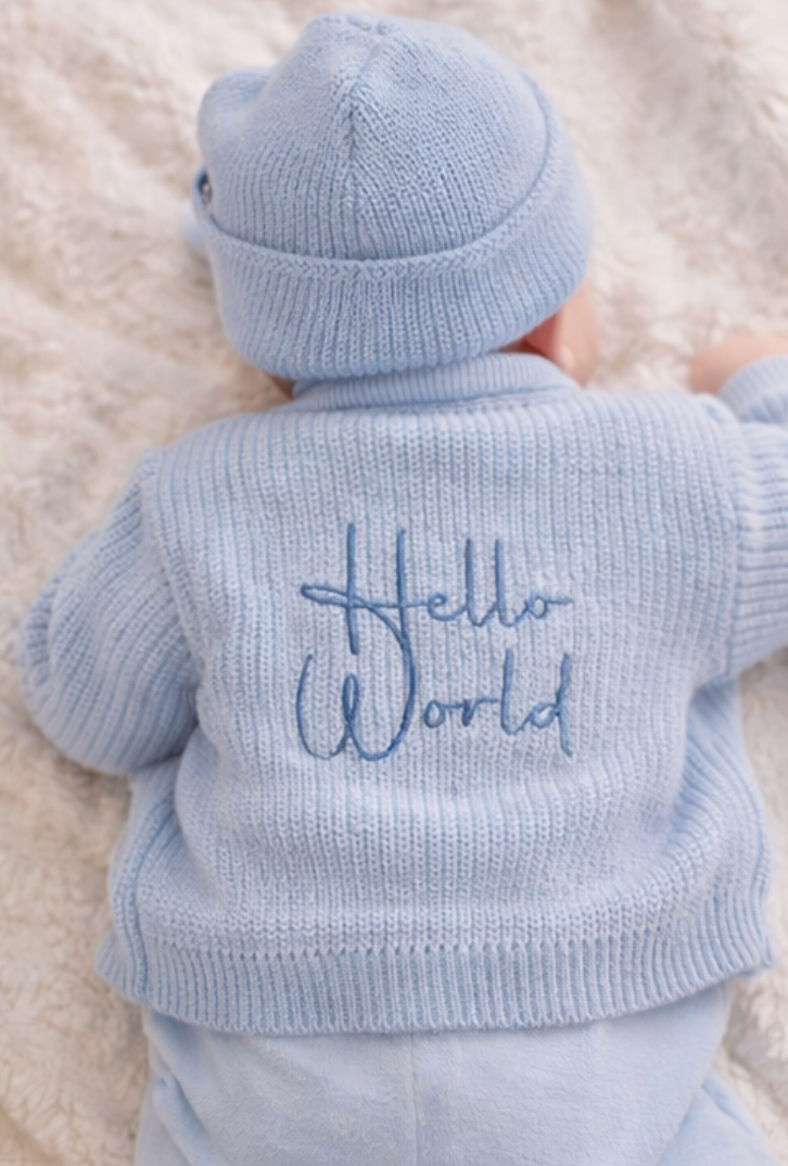 Button up Cardigan With Hello World - Pink & Blue