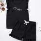 Kids Ribbed Personalised Embroidered Name Frill Sleeve Set