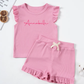 Kids Ribbed Personalised Embroidered Name Frill Sleeve Set