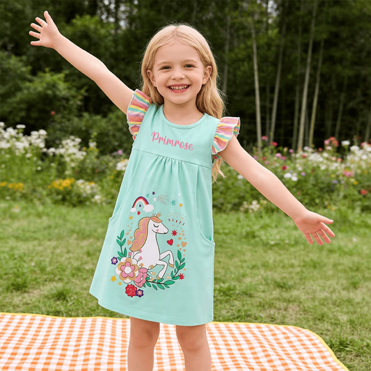 Unicorn Flutter Sleeve Personalised Kids Dress