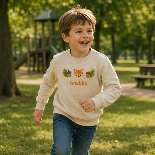 Autumn Fox personalised embroidered childs sweater