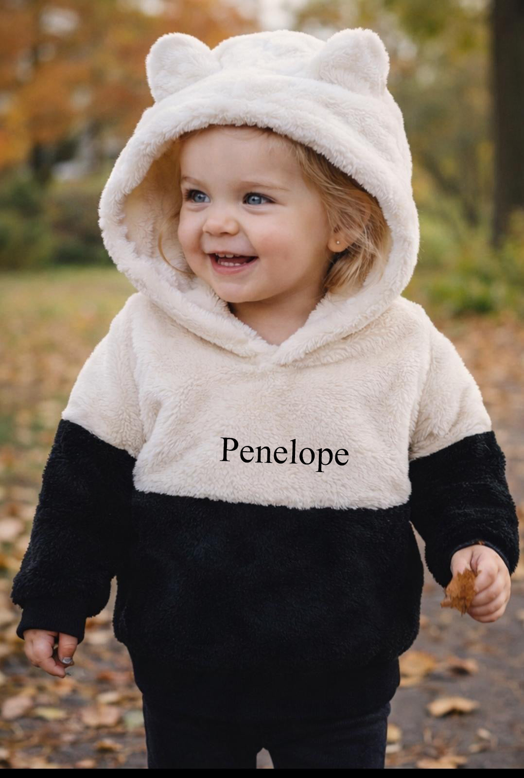 2 tone kids Personalised Fluffy Bear Hoodie