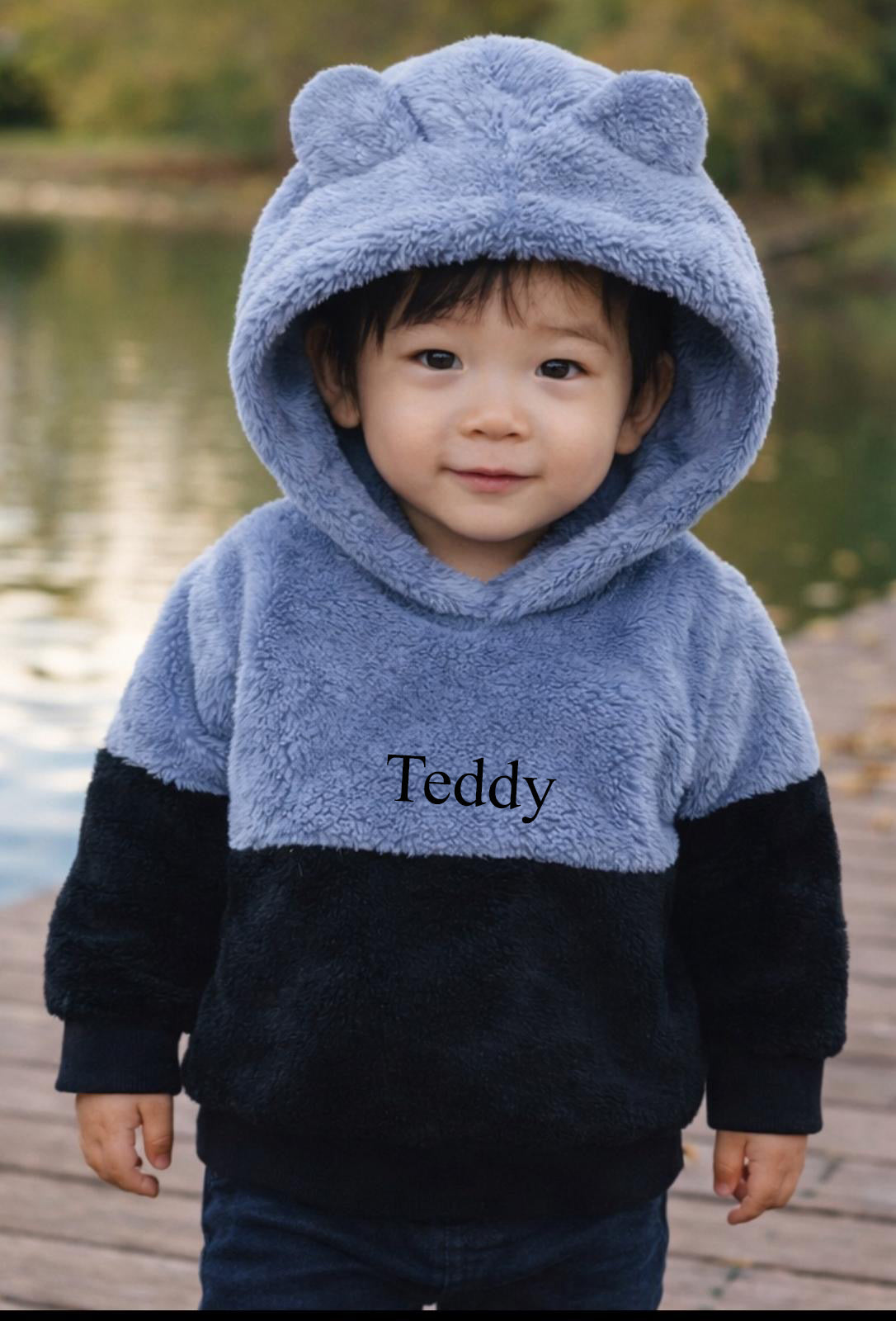 2 tone kids Personalised Fluffy Bear Hoodie