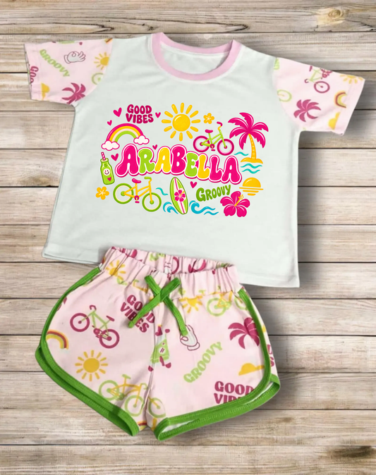 Good Vibes personalised summer short & t-shirt set