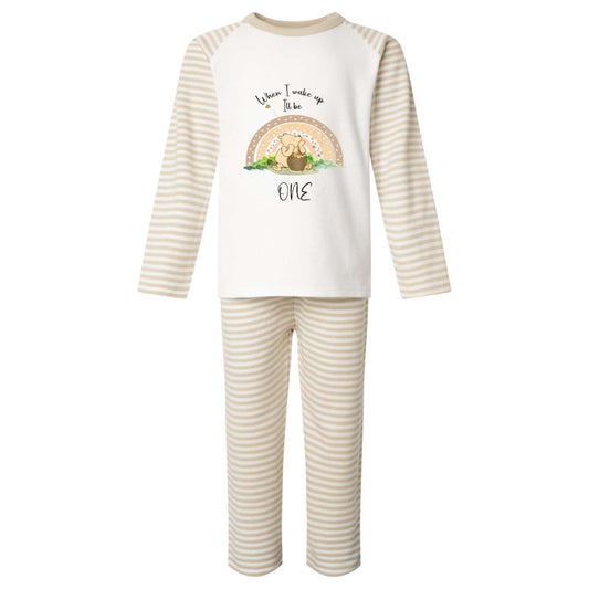 Taupe stripe personalised Winnie The Pooh design birthday pyjamas