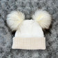 Beige & White kids personalised Double Pom hat - First Size