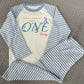 Dinosaurs When I Wake Up Personalised blue stripe Birthday Pyjamas Pjs