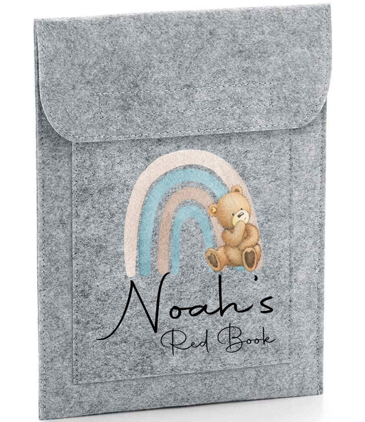 Personalised Child Health Record folder - Blue Rainbow & Teddy