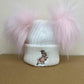Pink 3+ Month Double Pom hat - Pink Bunny