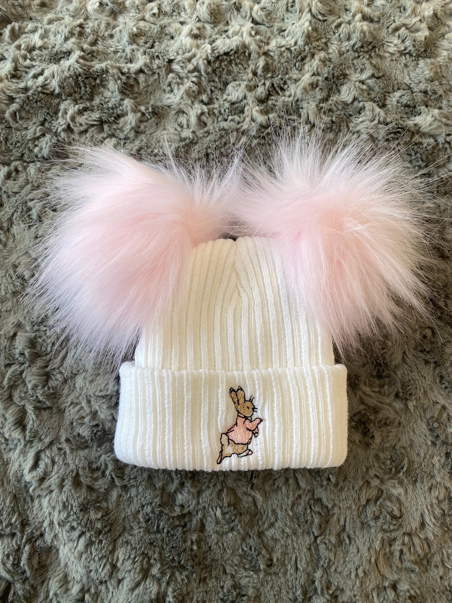 Pink Bunny Double Pom Hat - First Size