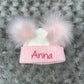 Pink & White Double Pom hat - First Size