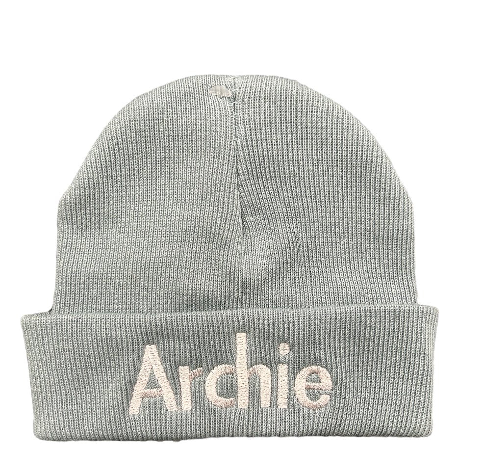 Sage Green Personalised Childrens Beanie Hat