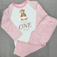 When I Wake Up Personalised pink stripe Birthday Pyjamas Pjs teddy design